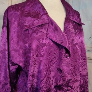 Vintage Victorias Secret Purple Floral Jacquard Long Sleeve Button Up PJ Top P/S